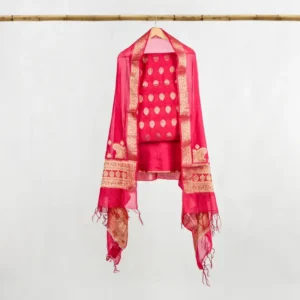 Red Ladies Suit 3-piece (Kurta + Chunri + Pajama) Mulberry Silk