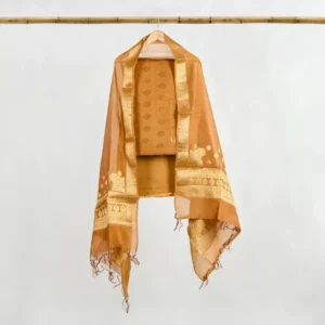 Golden Ladies Suit 3-piece (Kurta + Chunri + Pajama) Mulberry Silk