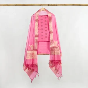 Pink Ladies Suit 3-piece (Kurta + Chunri + Pajama) Mulberry Silk