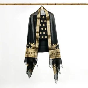 Black Ladies Suit 3-piece (Kurta + Chunri + Pajama) Mulberry Silk