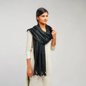 Black Merino Wool /Tasar Silk Stole