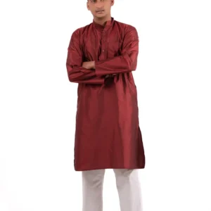 Mulberry Silk X Tassar Silk Kurta (Wine Red)